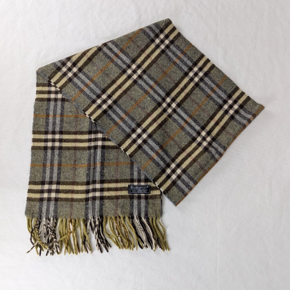 Vintage Burberrys Green Check 100% Lambswool Scarf Made in England - Picture 3 of 7